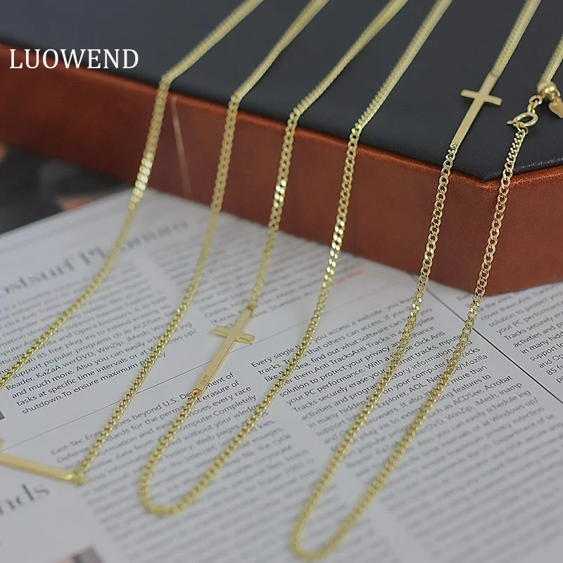 LUOWEND 100% 18K Yellow Gold Necklace Fashion INS Style Cross Pendant 45cm Necklace for Women Birthday Gift High Party Jewelry