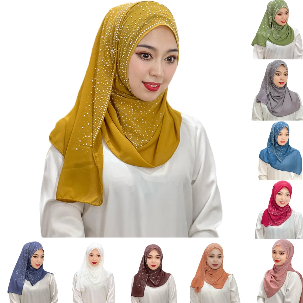 

100*100Cm Plain Instant Hijab Turban Square Scarf High Quality Shawl and Wrap Head Chiffon Stole Muslim Bandana Bufandas Foulard