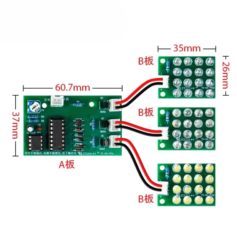 10Set CD4017 NE555 RGB-Blitzlicht-Set – DIY rot-weiß-blaue LED-Blinkwarnleuchte mit Leiterplatte für Auto/Fahrrad/Sicherheit – Detail 5