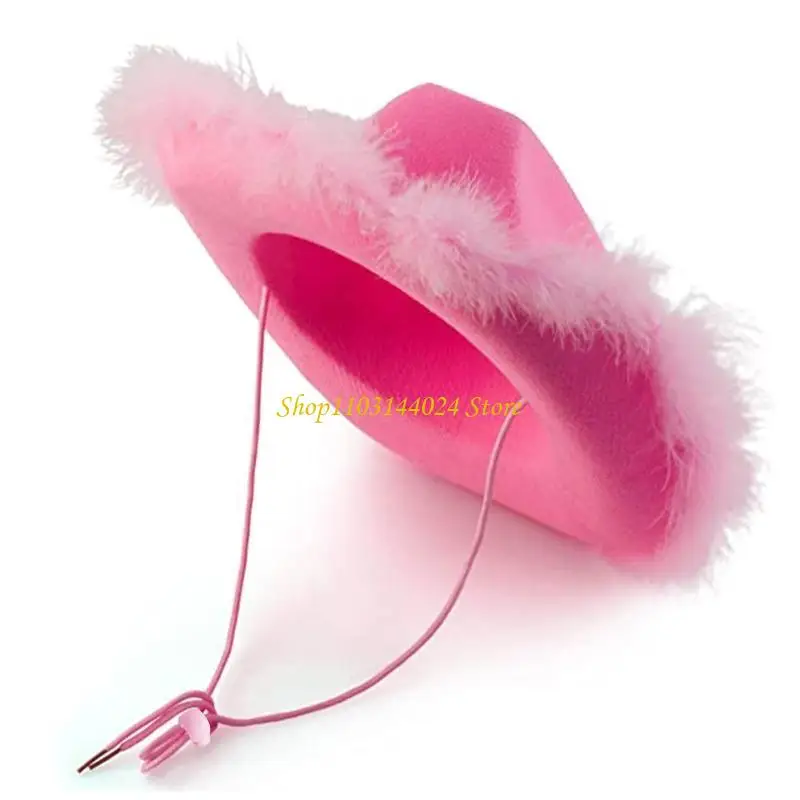 N5KE All-match Pink Cowboy Hat Brim Cowgirl Hat Wild for Photo Props