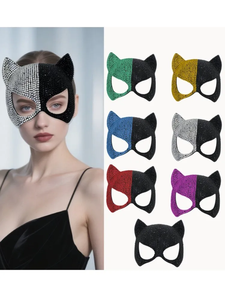 Cat Diamond Mask Sexy Half Face Eye Mask Masquerade Halloween Party Cosplay Mask Costume Props Male Female Role-playing Toy