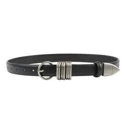 Black Leather Belts Cool Needle Metal Buckle Two-layer Cowhide Belt for Women Man Personalized Belt for Jeans Casual Pants Dress