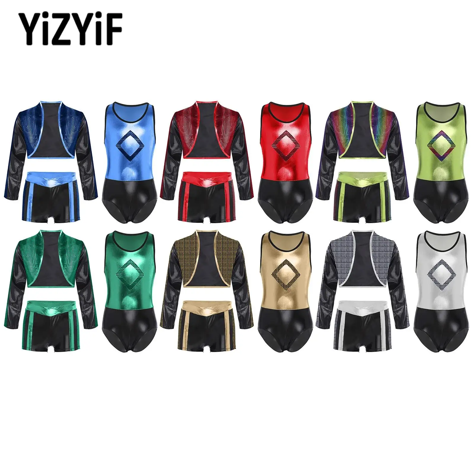 

3 Pcs Kids Girls Sports Outfit Sleeveless Leotard with Shorts And Long Sleeves Jacket Sets for Skating Dance Rhythmic Gymnastics
