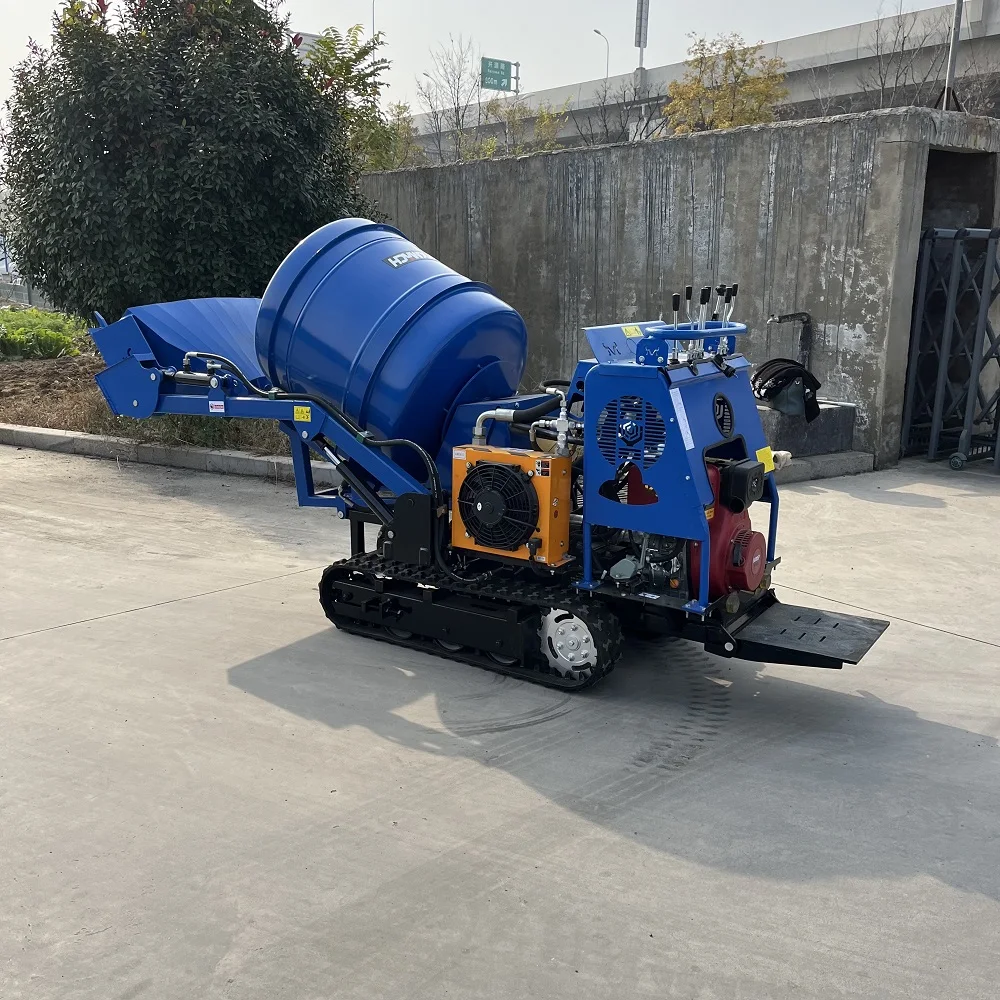 High Efficiency Self Loading Crawler Mixer Portable Dump Truck Highway House Construction Mini Concrete Mixer Fully Engine