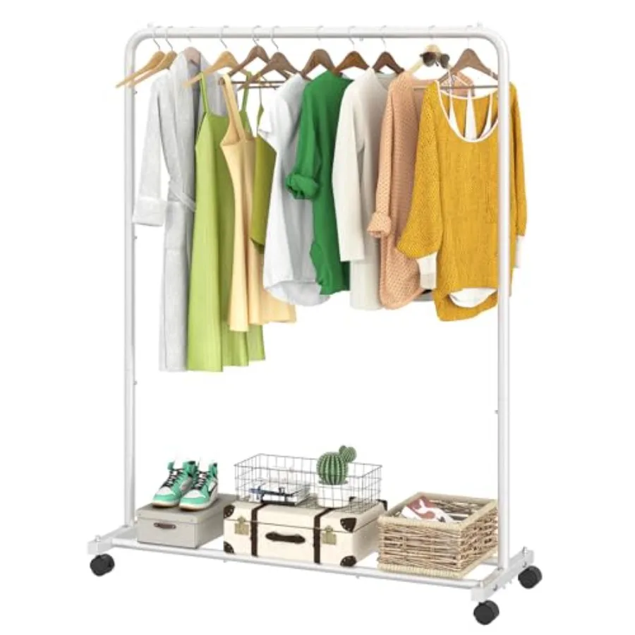

Стандартная вешалка для одежды с полками для хранения, передвижная, на колесиках, для подвешивания одежды, белая