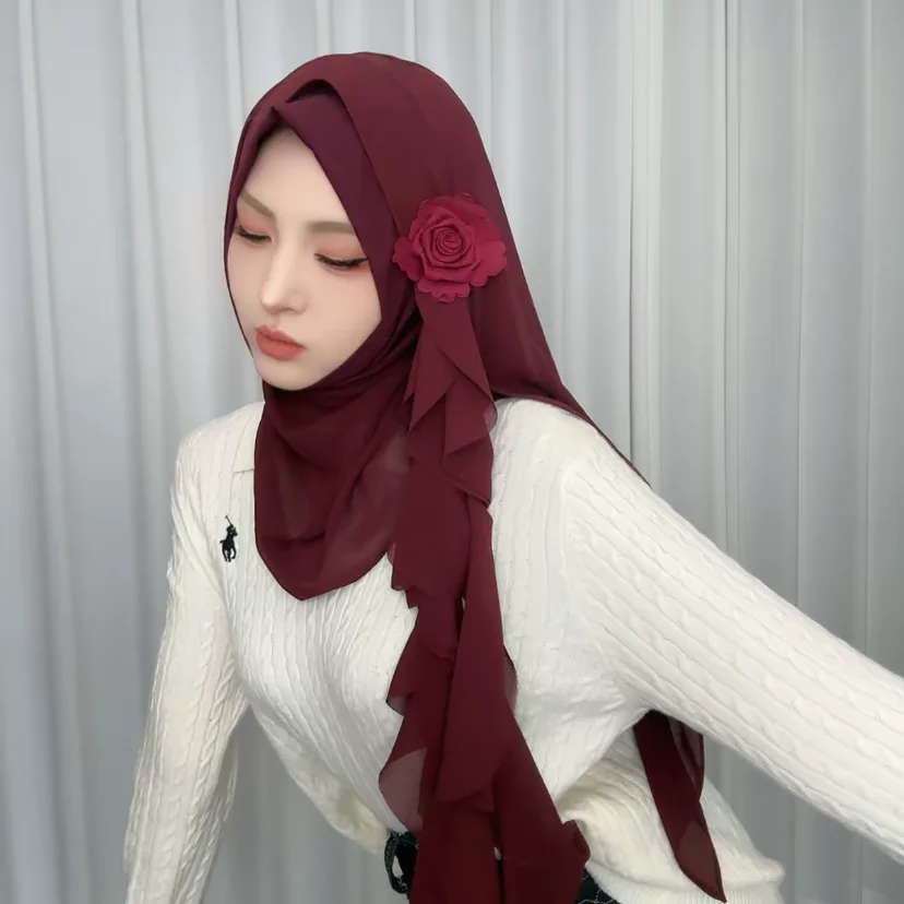 روز زين تصميم الشيفون مسلم الخريف الإناث الجديدة يلتف الحجاب