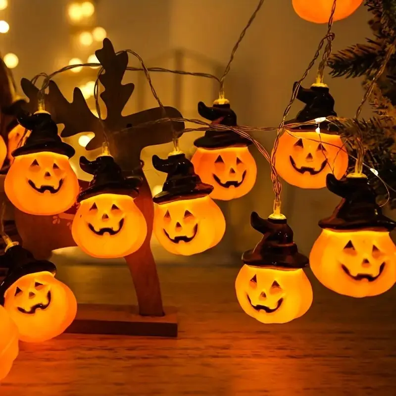 Luci della stringa della lanterna della zucca di Halloween 59.05in 10LED Illuminazione dell'atmosfera Lampada decorativa alimentata a batteria per interni/esterni