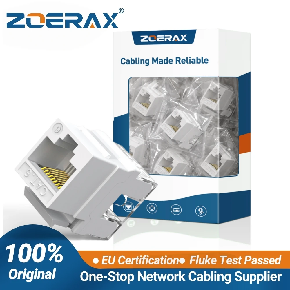 ZoeRax 10-Pack Cat5e Cat6 RJ45 Keystone Jacks Slim Profile, 180-Degree Ethernet Wall Jack Cat5e Cat5 Modular Jack