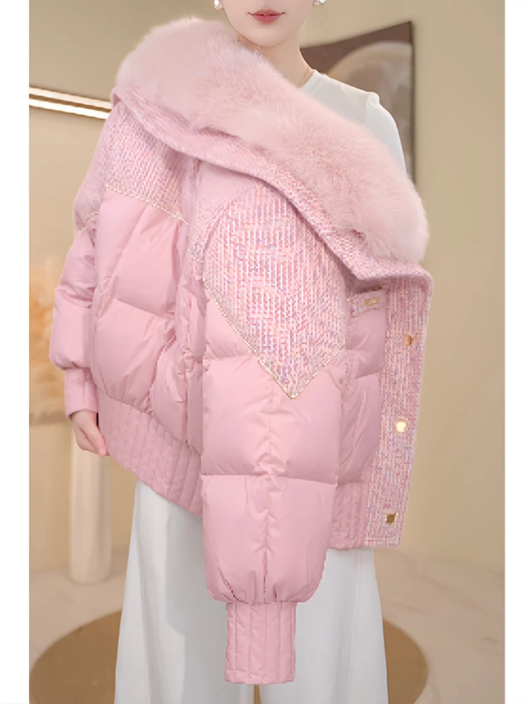 

Утепленная женская зимняя куртка Thiened Bread Sle down Jaet с большим меховым воротником, корейская версия, свободный крой, хлопковая подкладка