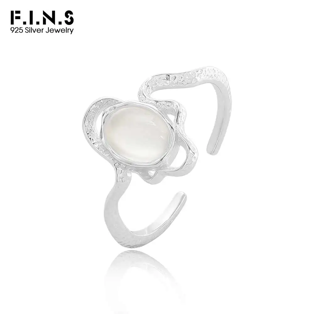 

F.I.N.S оригинальное корейское модное кольцо из стерлингового серебра S925 с текстурой кованого нерегулярного белого агата с открытым пальцем, ювелирные изделия, подарки