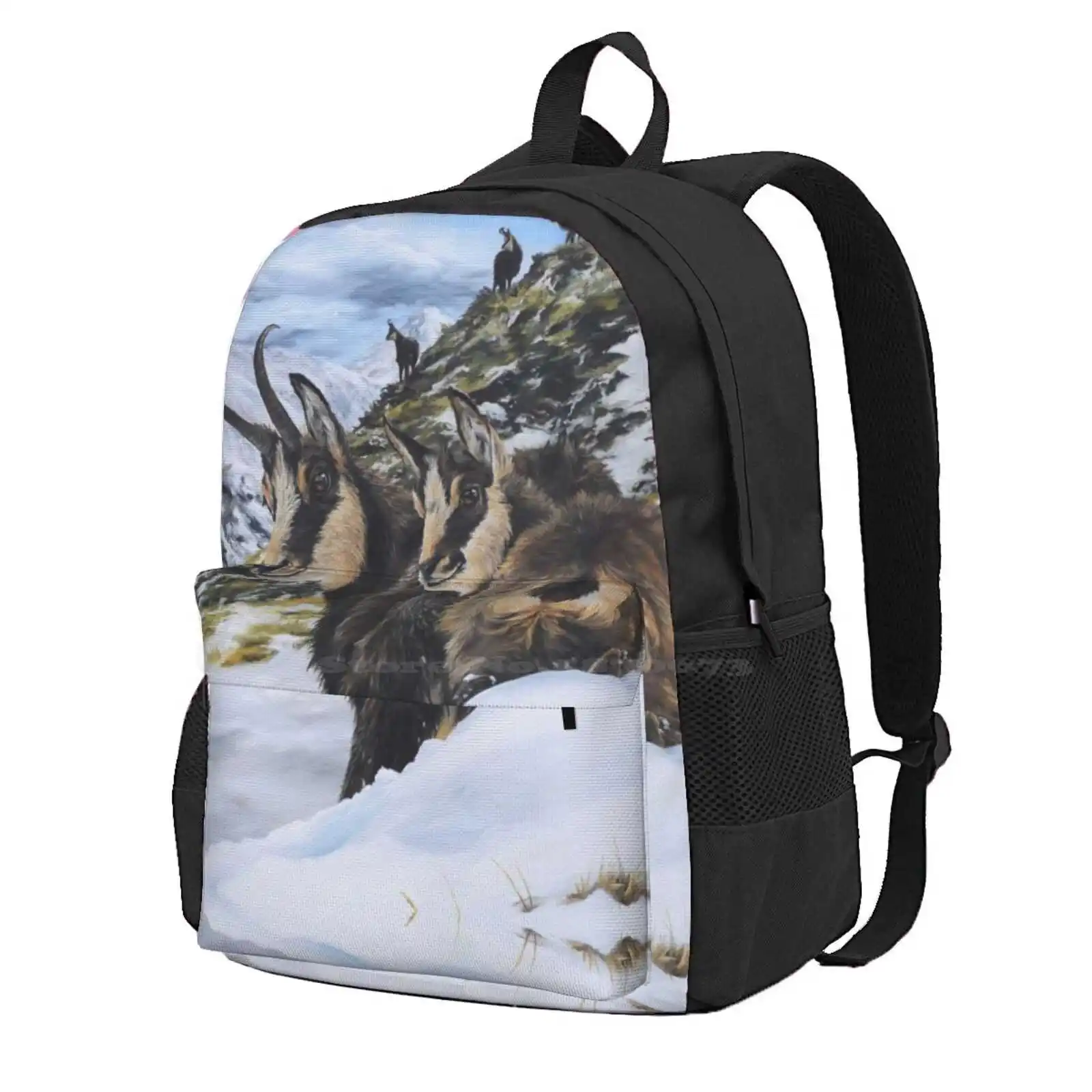 Mochila escolar de gamuza en la nieve, bolso de moda, nieve, animales salvajes, Camoscio, I Love Mountains, gran oferta