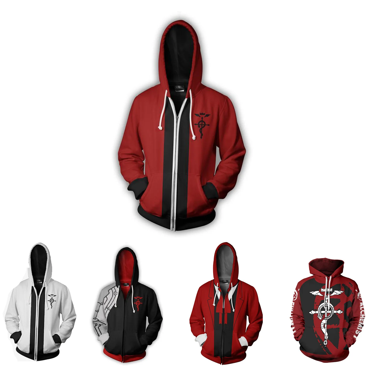 Anime Edward Hoodie  Elric Cosplay Jacket Anime Polyester Casual Coat Cosplay Costumes Sportswear custom custom size