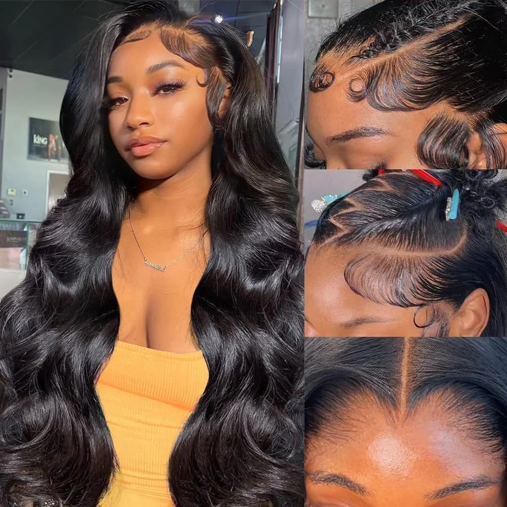 Body Wave 5×5 Lace Frontal Human Hair Wigs Transparent Put On And Go 200 Density Glueless Natural Pre Plcked Lace Frontal Wig 1B