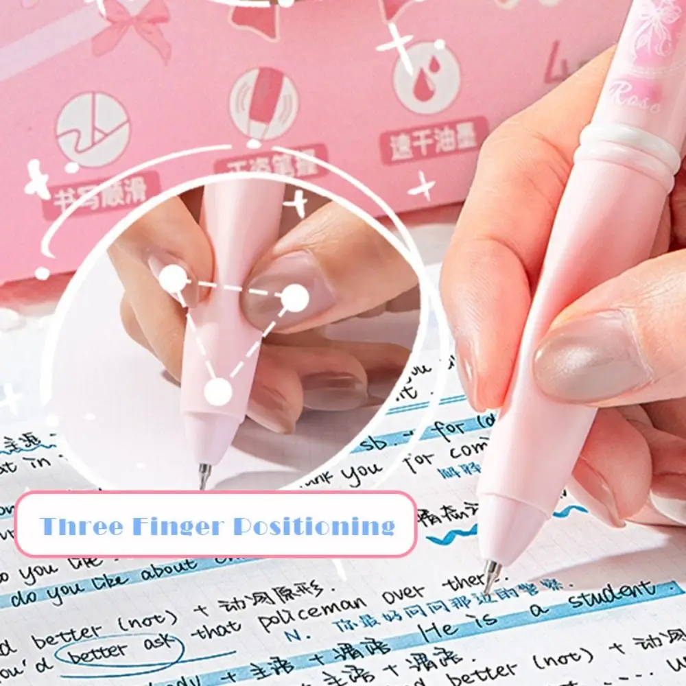 4PCS New 0.5mm Black Ink Gel Pen Quick Drying 3D Patch Decor Neutral Pen CS Tip Office Signature Pen Students