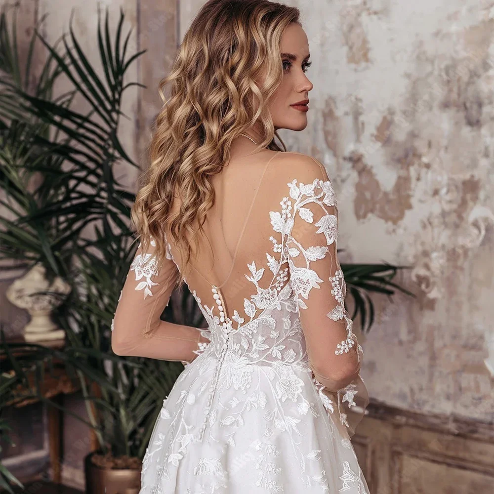 Off The Shoulder Wedding Dresses Illusion Large Skirt Hem Sleeveless A-Line Bridal Gowns Lace Embroidery Plus Size Robe
