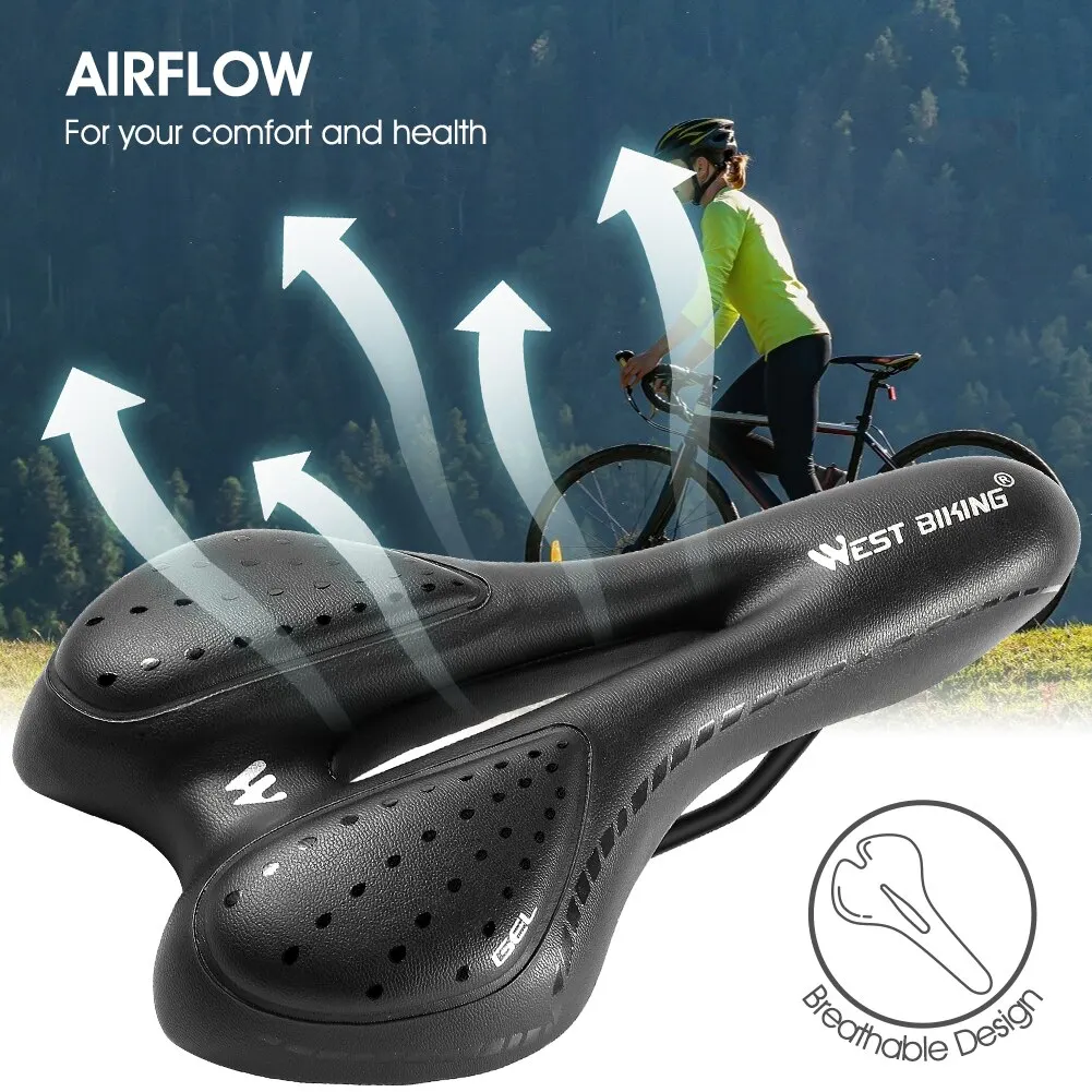 WEST BIKING Bike Saddle MTB Mountain Road Bicycle Seat PU Leather Gel Painless Cycling Cushion BMX Comfortable Shockproof Parts