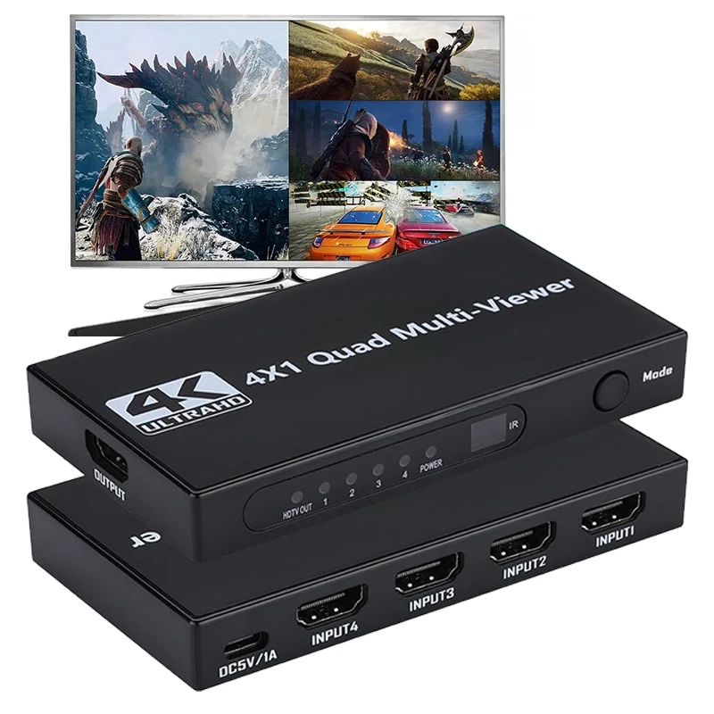 4K HDMI رباعية الشاشة Multiviewer 4x1 1080P 4 في 1 خارج HDMI متعدد المشاهد محول سلس 9 أوضاع العرض لأجهزة الكمبيوتر المحمول كاميرا تلفزيون الكمبيوتر