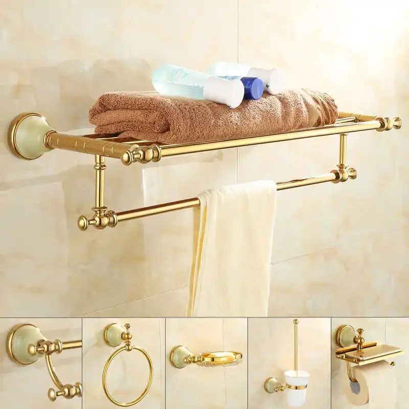 

Tuqiu Bathroom Accessories Set Gold Bathroom Shelf,Towel Rack,Towel Hanger Paper holder,Toilet Brush Holder Bath Hardware Set