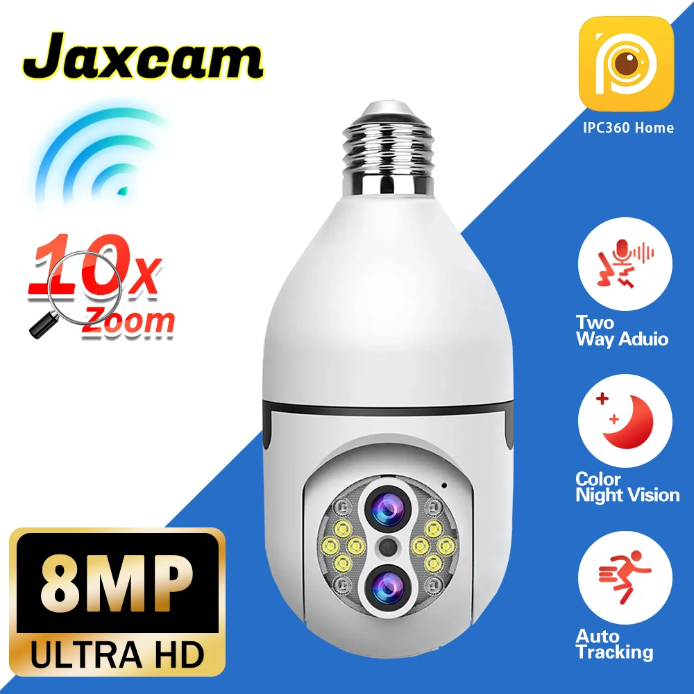 

8MP 4K E27 Bulb Camera WiFi Baby Monitor 10X Zoom Auto Tracking Indoor Video Surveillance Home Security Cam Floodlight Carecam