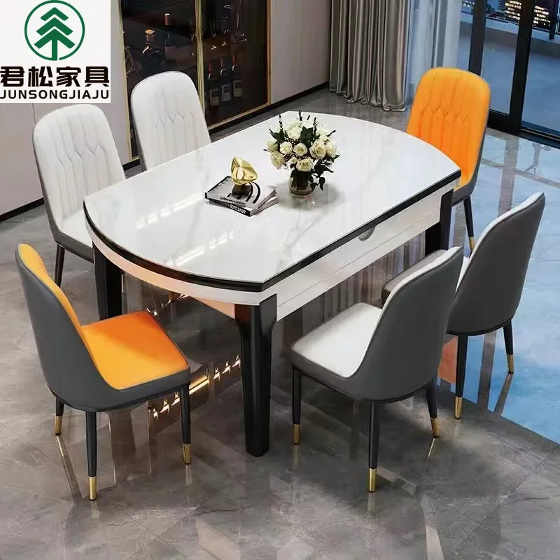 Solid wood rock board dining table and chair combination, modern and simple, light luxury, small household size, square and circ