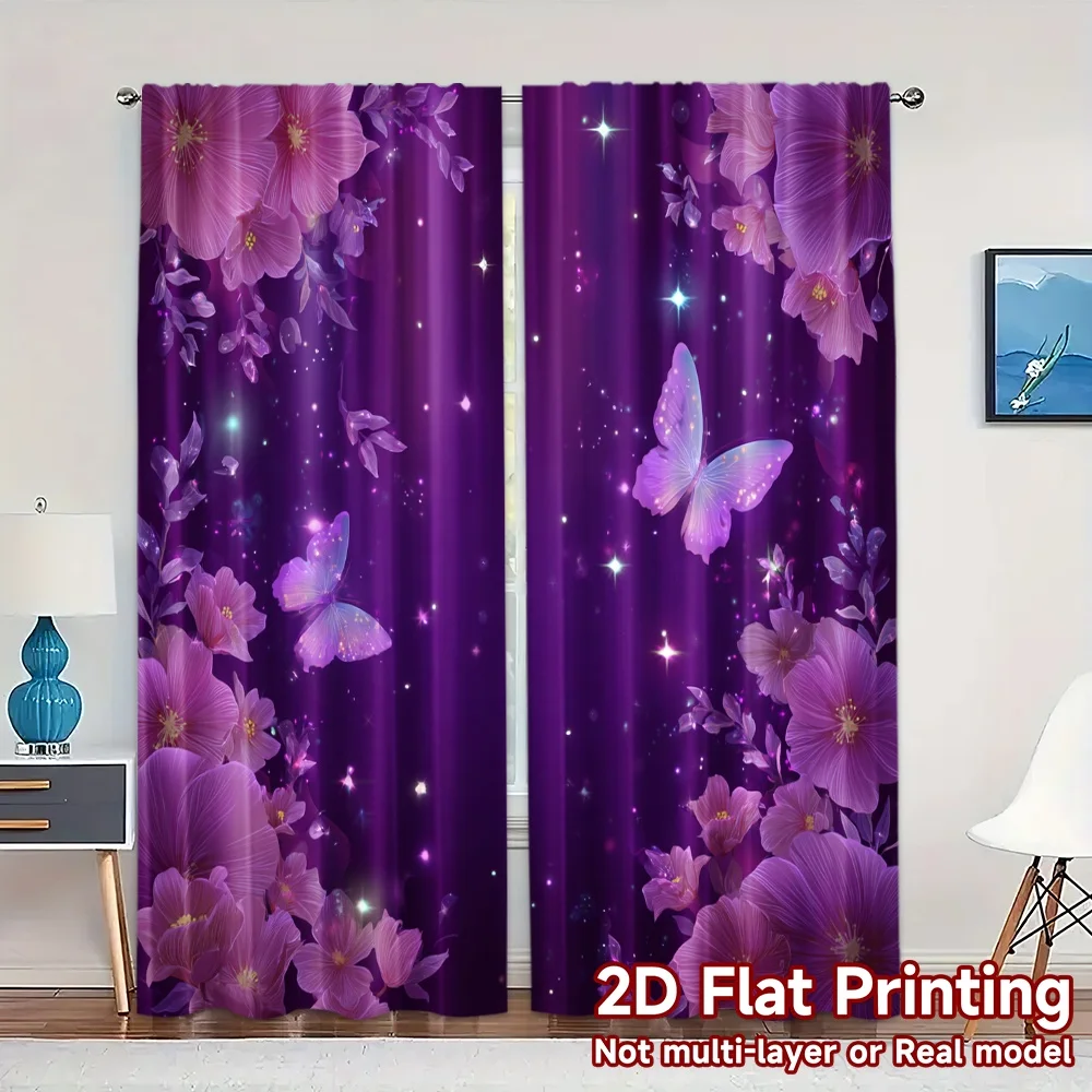 2D Flat Printing,JIT 2pcs, Curtains (Without Rod) Butterfly Bliss Popular Curtains&Drapes Versatile Polyester Fabric Curtains