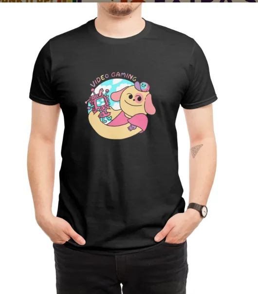 

Playful Video Gaming Puppy Design Pattern Trend Personality Short-sleeved 100-cotton Round Neck Fashion T-shirt Top Tee