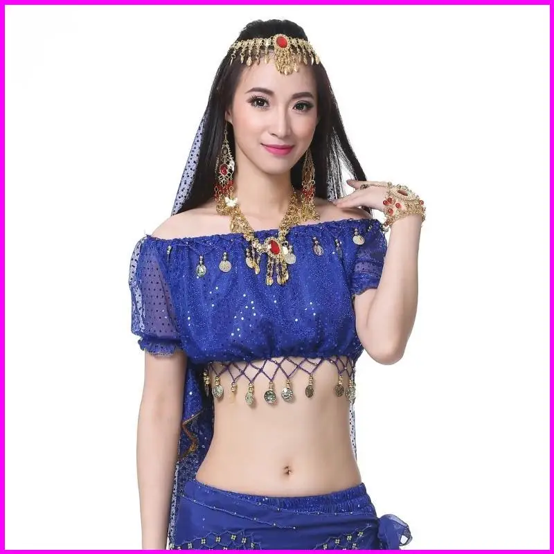 Costume da danza del ventre da donna Abiti da danza del ventre Monete danza del ventre Top Corto danza del ventre per