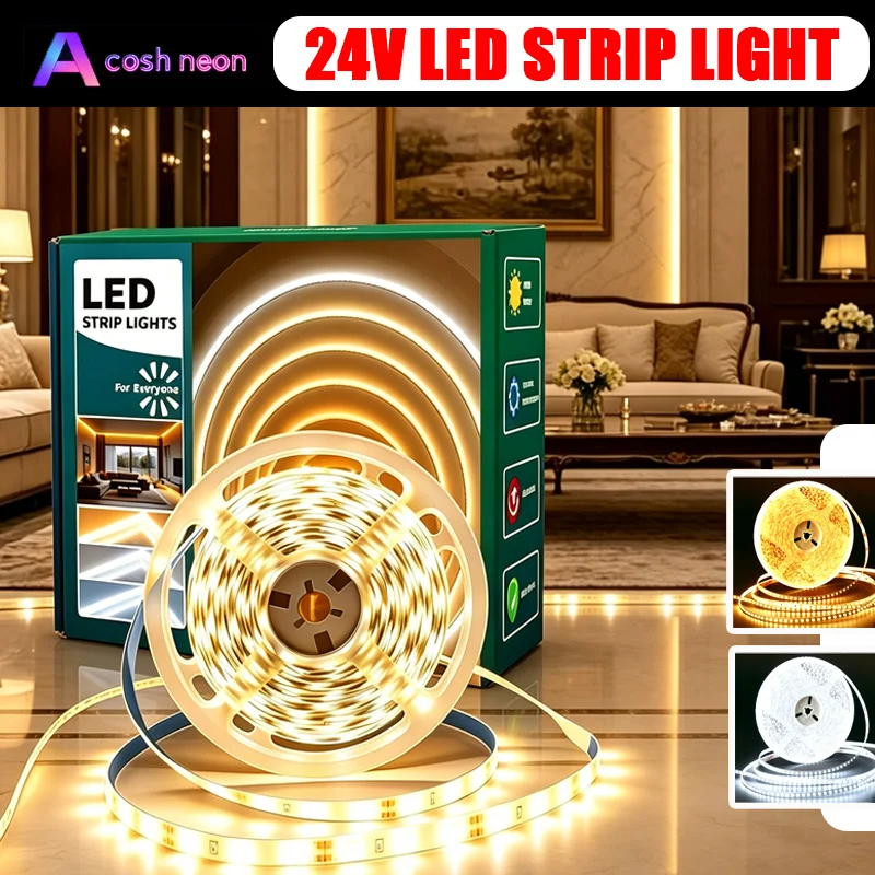 LED Light Strip 24V Power Supply with EU Plug Knob Dimmable Flexible Adiustable, Suitable 120LEDs/M Switch Double-sided Tape