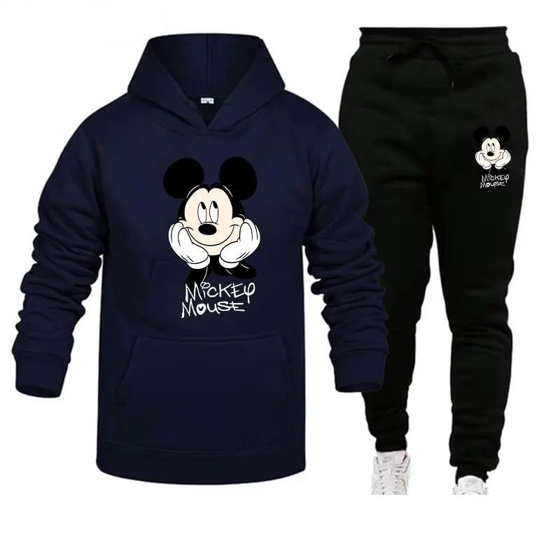 2025 새로운 디즈니 미키 여성 세트 야외 유럽과 미국의 인기 판매 브랜드 가을, 겨울 인쇄 된 남성 후드 세트