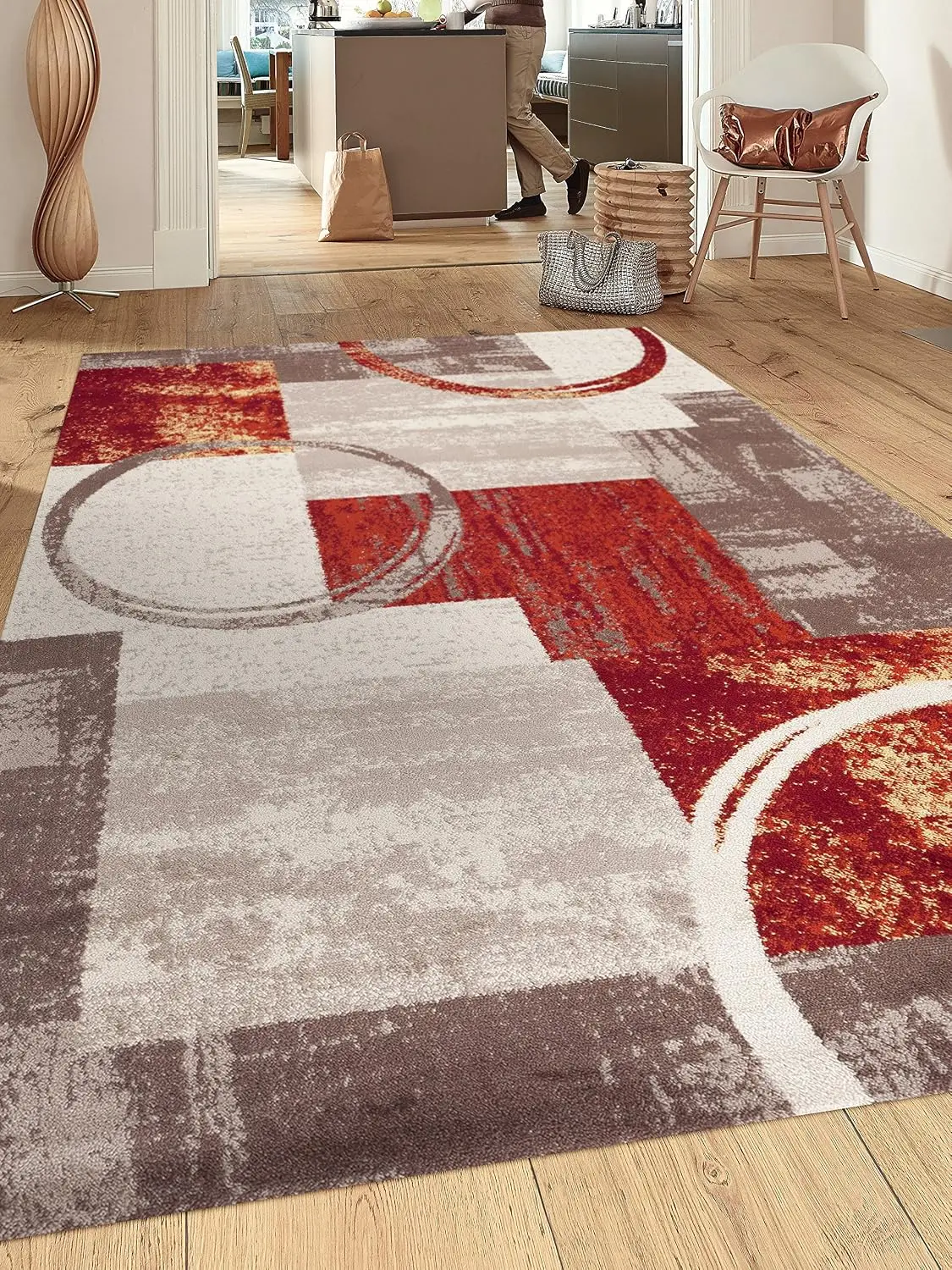 Modern Abstract Block & Circle Area Rug, Fade-Resistant Rectangle Carpet for Living Room Dining Room Home Office, Home Decor