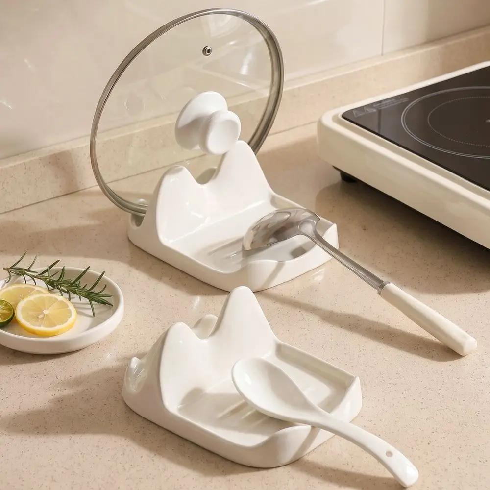Creative Ceramic Pot Cover Holder Stand Kitchen Counter Organizer For Kitchen Utensils Spatula Spoon Storage
