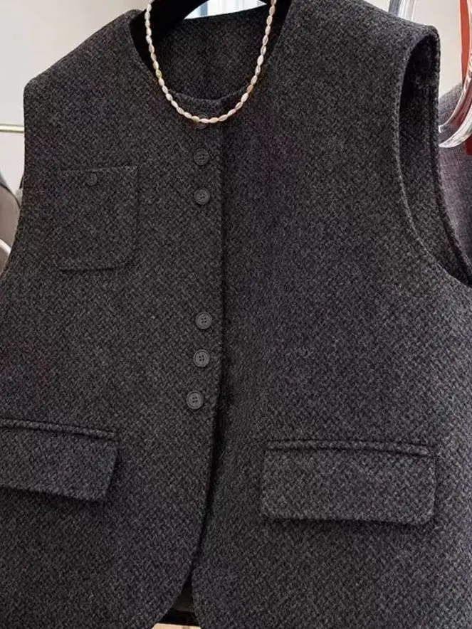 

Ele Cotton Woolen Vest Women's Sle Faion Commute Thiened Autumn Winter Outerwear No-Sve Layering Clothing