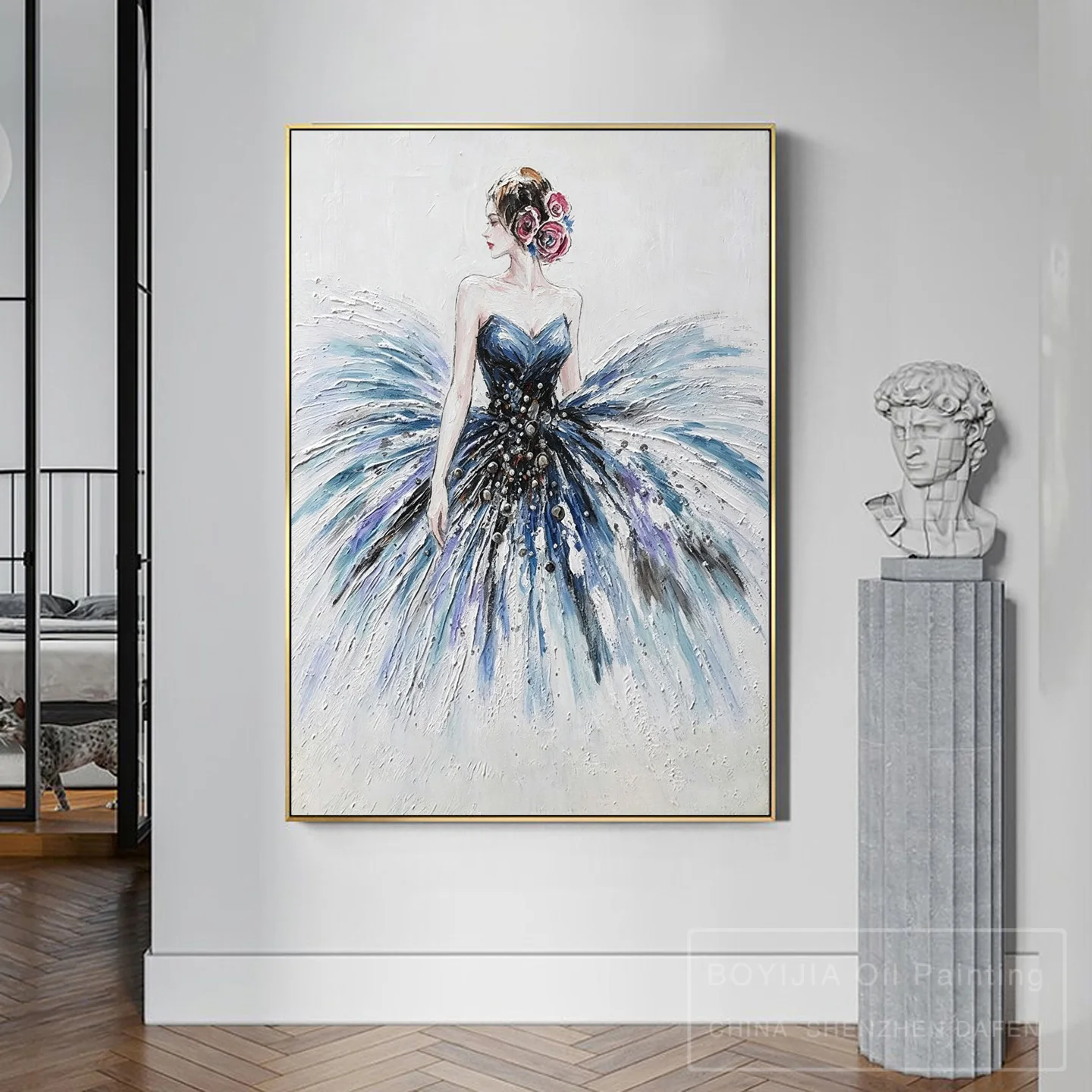 100% Hand-Painted Oil Painting on Canvas Wall Art Decor for Living Room, Textured Knife Painting Ballet dancer woman