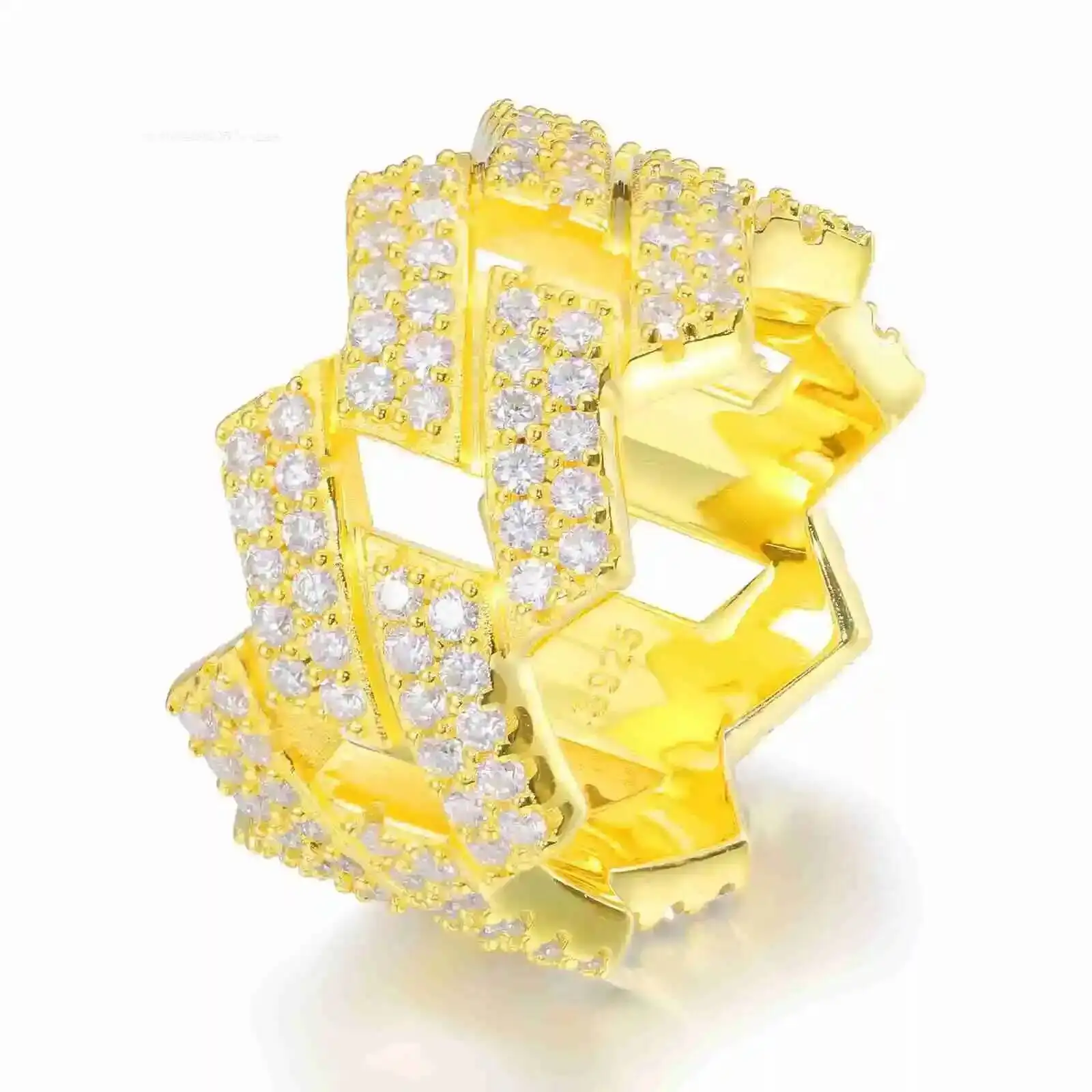 

2 Rows Cuban Link Men's Ring D Color Moissanite Iced 925 Sterling Silver Hip Hop Bling Style Pass Diamond Tester GRA Certified