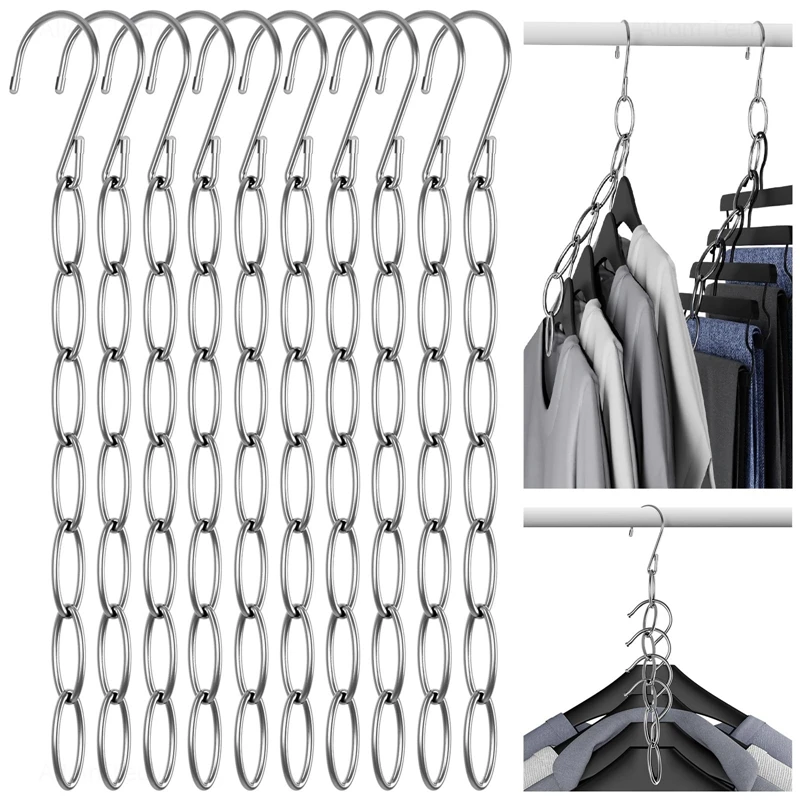 6Pcs Hanging Hole Wardrobe Multi-port Support Circle Clothes Chain Hooks Clothing Drying Rack Hangers Home Storage