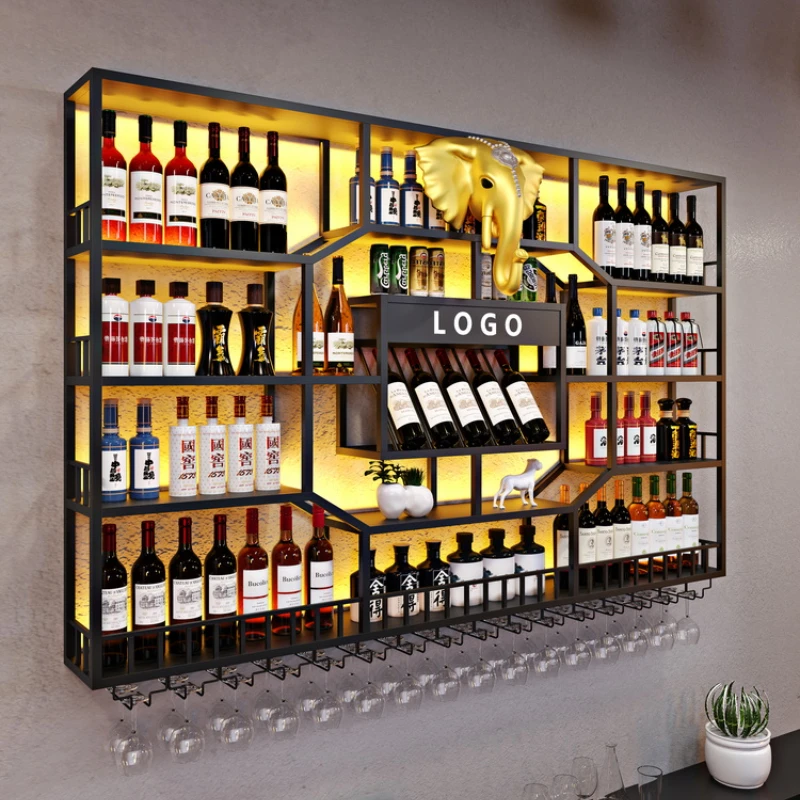 

Black Display Wine Racks Wall Mounted Hanging Commercial Wine Bar Cabinet Restaurant Home Meuble Rangement Vin Decorations