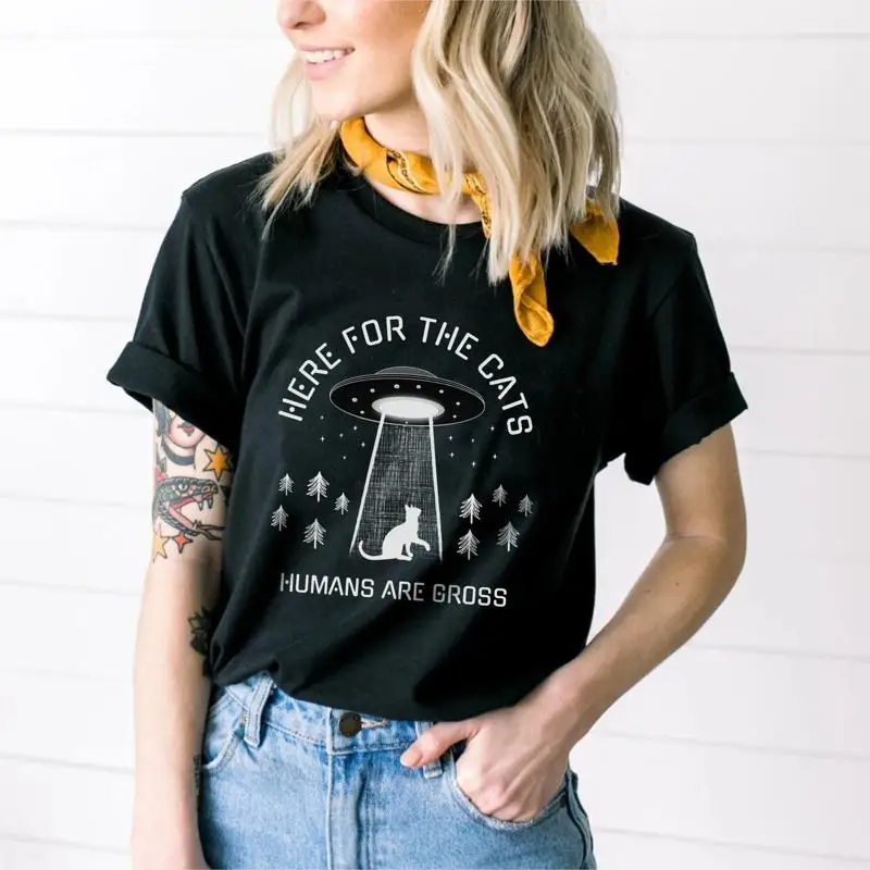 

Футболка «Ось за кошки человека брутто», подарок для любителей кошек, забавная футболка «Я люблю НЛО»