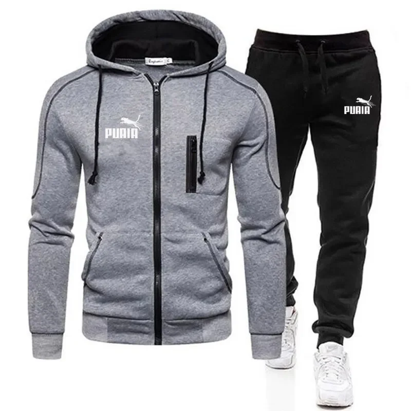 Chaqueta con cremallera para hombre, jersey con capucha y pantalones de chándal, ropa deportiva informal para correr, conjuntos de ropa de calle de lana para hombre, 2 piezas, sólido, nuevo