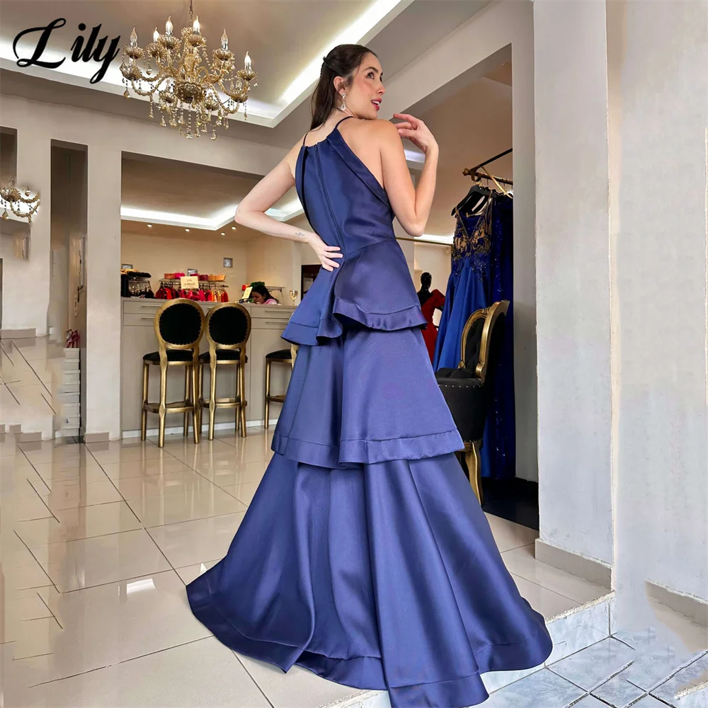 Lily Fuchsia Sleeveless Party Dress Satin O Neck Prom Dress Simple A Line 프롬드레스 Tiered Ruffles Gala Dresses Customized image 6