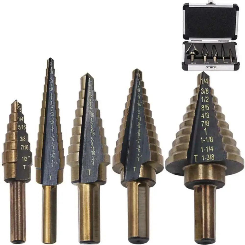 

5Pcs 50 Sizes Step Drill Set Cobalt Titanium Conical Carbide Drill Perforator Triangle Spiral Cone Drill Perforator Tool