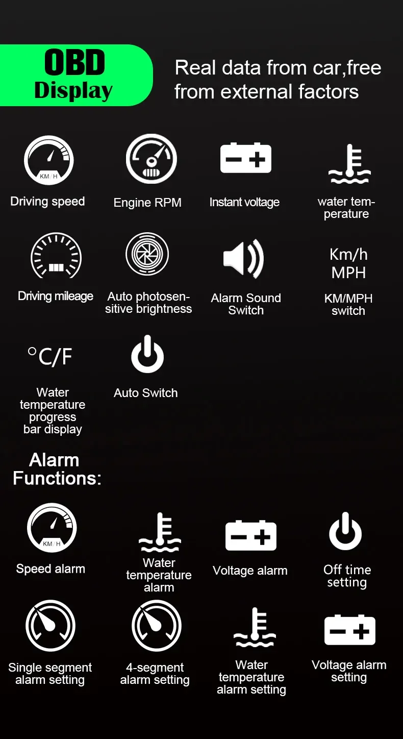 %M7 Windschutzscheiben-Projektor OBD+GPS Head-Up-Display Bordcomputer mit Fahrzeuggeschwindigkeit, Drehzahl, Wassertemperatur und Spannung für alle Fahrzeuge – Detail 9
