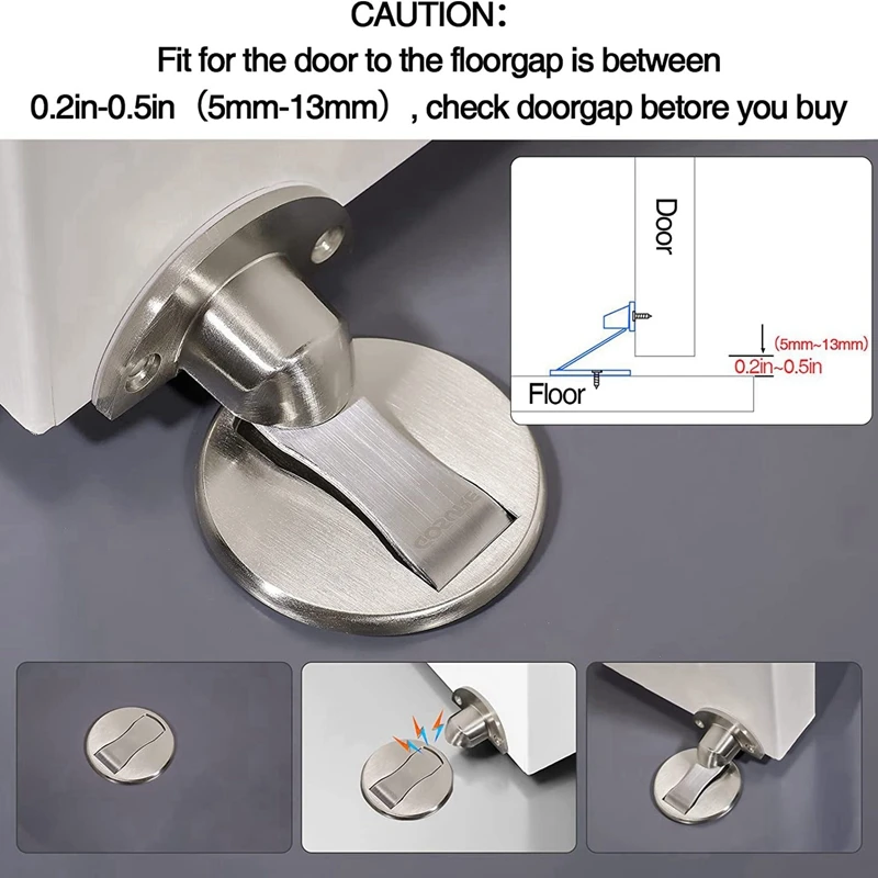 4X Floor Mount Magnet Door Stopper Invisible Magnetic Door Stop, Magnets Door Stops Wall Prop Hold Open (Silver)