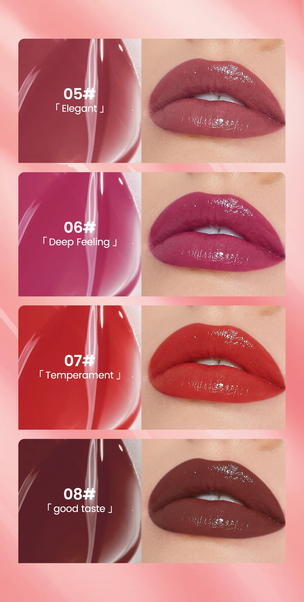 QIBEST Wässrige Glanz-Lippenglasur, feuchtigkeitsspendend, langlebig, sexy roter flüssiger Lippenstift, spiegelglänzender Lipgloss, Tönung, Kosmetik für Frauen – Detail 10