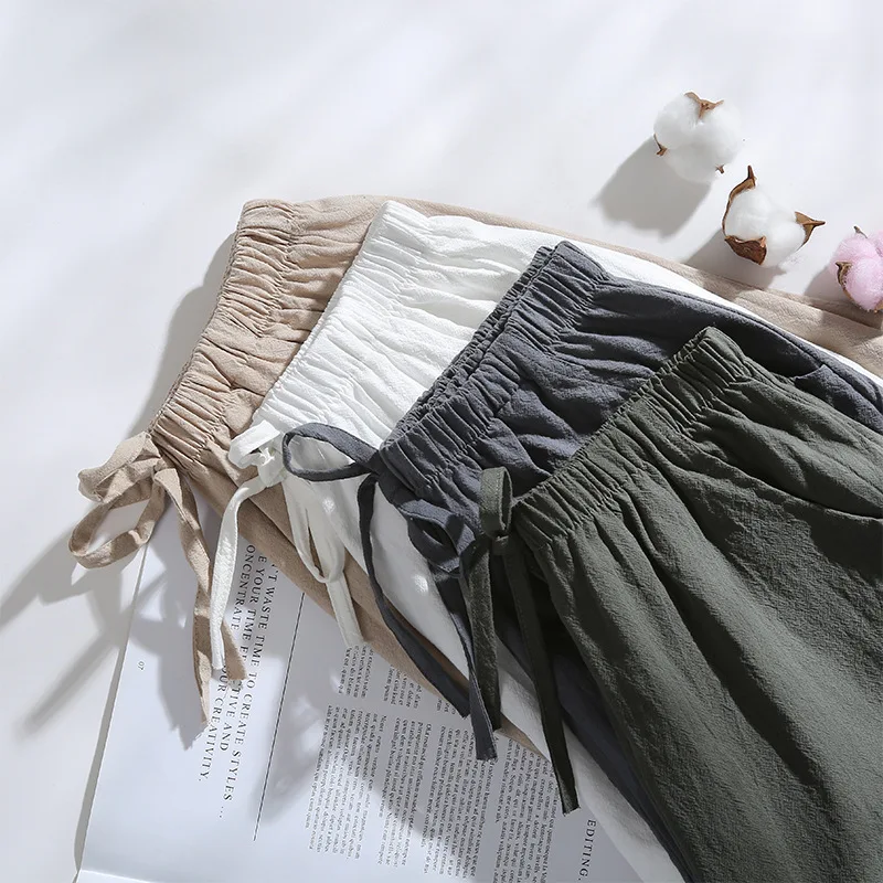 Shorts Women Harajuku Summer New Tall Waist Cotton Female Linen Show Thin Pants Leisure Pants Shorts Jeans Feminino HJZ0001