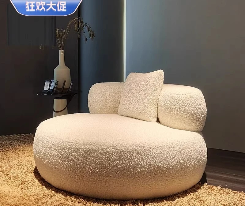 Nordic minimalist lamb wool single sofa Italian cream big white fat Internet celebrity casual lazy glutinous rice cake round
