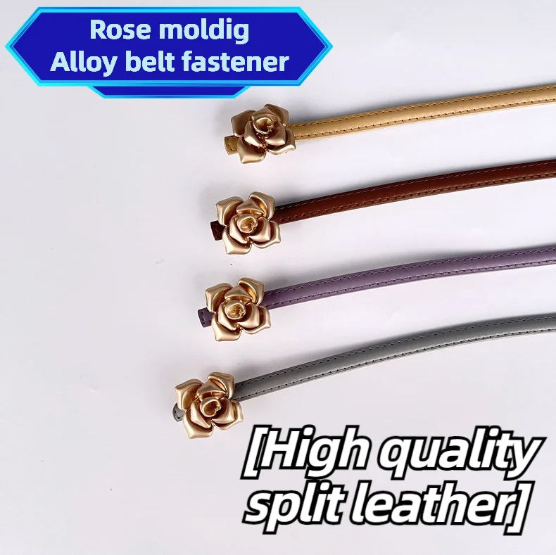 1,0 cm Neue Einzigartige Rose Echtes Leder Gold Gürtel Frauen Mode Rindsleder Blume Dünne Gürtel Weibliche Jeans Kleid Bund – Detail 3