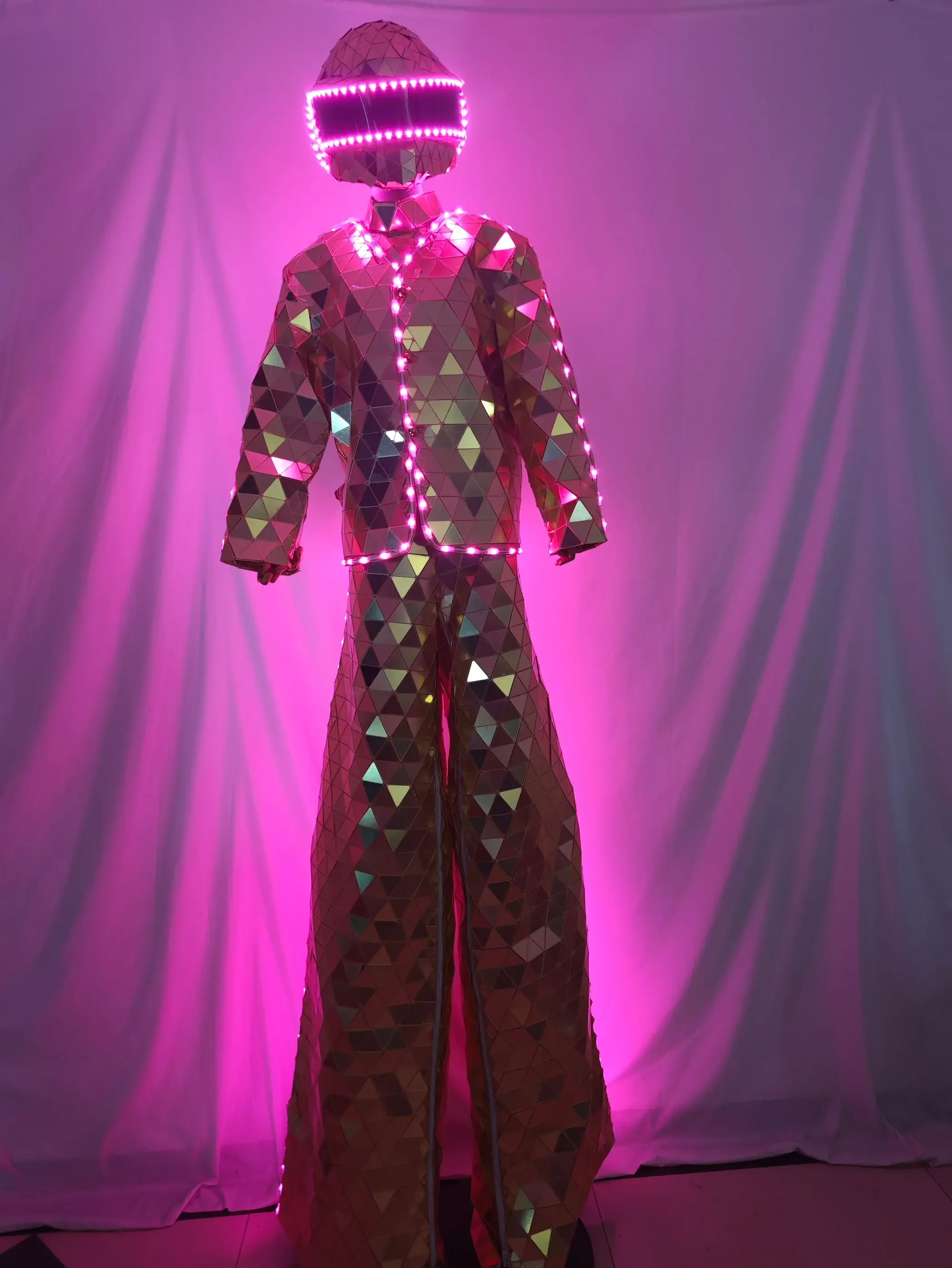 

Halloween Gold Mirror Silver Costume Stilts Walker led Robot suit Costume DJ party Performance Show Dance Party Carnival event