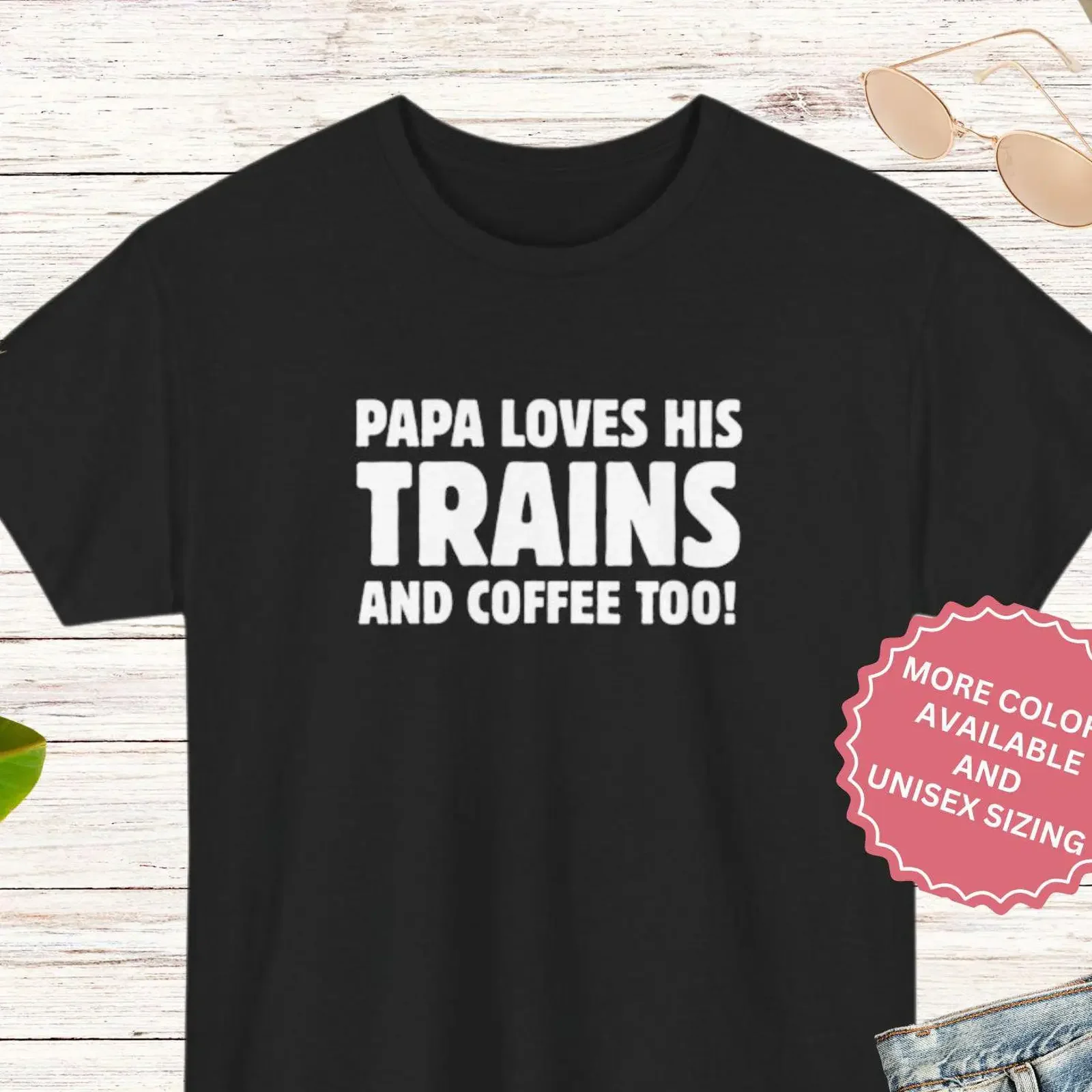 Papa Loves His Trains And Coffee Too T Shirt Railroad Train Lover Father's Day for Grandpa Conductor Enthusiast vintage Washed