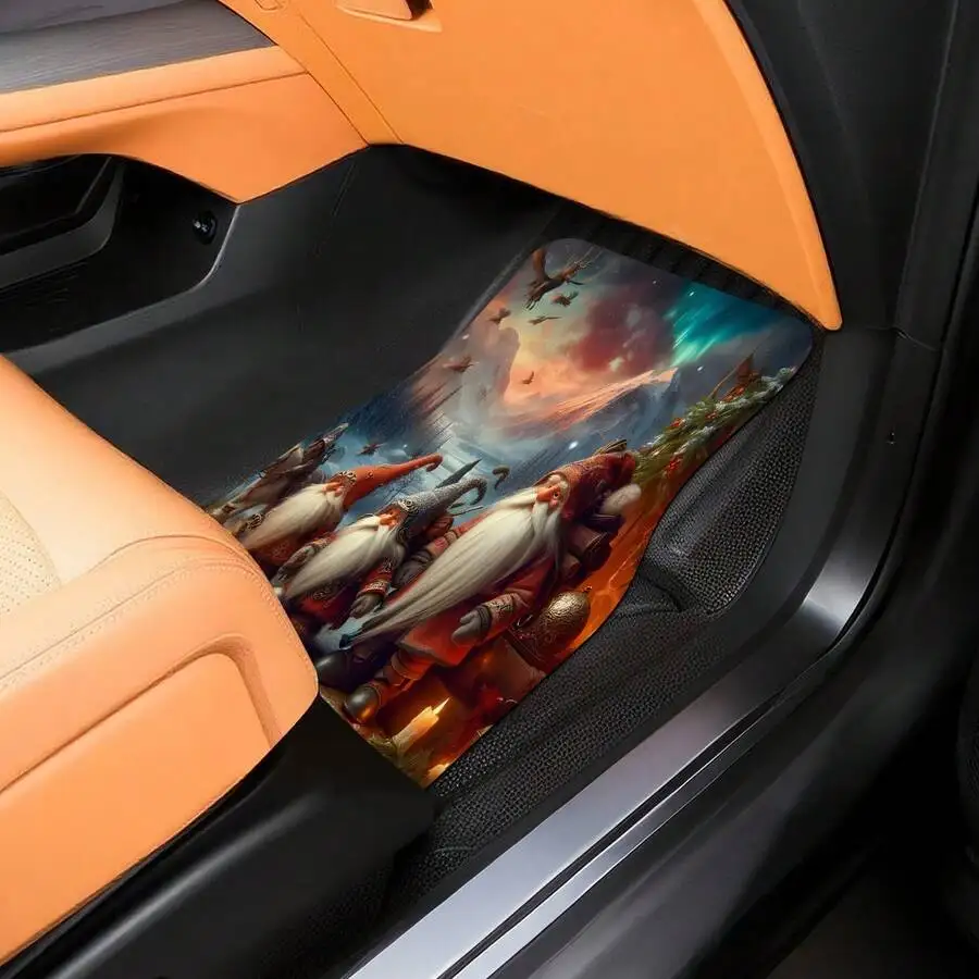 

4-Piece Car Floor Mats With Fantasy Dwarf Scene Pattern Polyester Fiber Stylish Durable Easy Clean