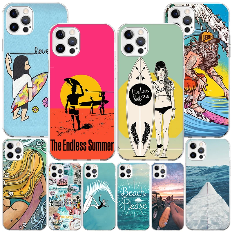 Surfboard Surfing Surf Girl Summer Phnoe Case for Iphone 16 11 12 Plus 13 Mini 14 15 Pro Max X Xs Xr 7 + Apple 16ProMax Unique C